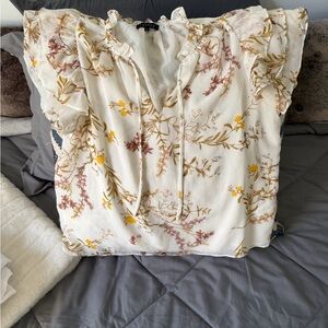 STATE Floral Ruffle Sleeve Blouse - White and Yellow